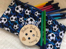 Load image into Gallery viewer, A pencil case is an ideal gift for a teacher - practical, but a lovely personal gift if you have it personalised and fill it with goodies - sweets, pens, toiletries or even alcohol!  These measure approx 26x13cm and can be made with a cotton or waterproof lining.   If you would like to personalise your gift even further by choosing a specific fabric - just send me a message!