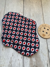 Load image into Gallery viewer, My sanitary towels are made from a top layer of organic cotton jersey that draws the liquid away, the inner core is organic bamboo fleece velour fabric which is highly absorbent, then a layer of PUL which is a breathable waterproof fabric and then of course pretty cotton fabric on the bottom. These high quality, eco friendly fabrics are anti-bacterial, anti-odour and therefore kind to your skin as well as the environment. They are secured with a plastic snap. Washing Instructions - it is best to wash thes