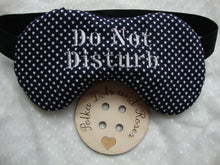 Load image into Gallery viewer, My Eye Masks are ideal for helping you relax - whether that's whilst sleeping, napping or during meditation/yoga.  They have a patterned (personalised) front with a gorgeously soft velvet back. There are three layers of padding inside so are so gentle against your eyes. I use wide elastic so they don't slip and also don't dig in.  I usually add lavender between the stuffing - lavender is a natural relaxant and also smells pretty amazing! But I know not everyone likes it - so this is optional.  These can be