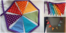 Load image into Gallery viewer, A sewing kit including everything you need to make your own Rainbow Bunting with step by step photo instructions.  This makes a length of bunting approx. 1.4m long with 7 flags.
