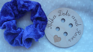 Gorgeous soft velvet hair scrunchies with strong elastic to look pretty on your wrist or to tie your hair back.