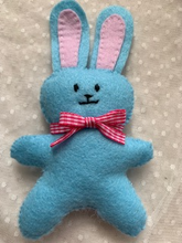 Load image into Gallery viewer, Suitable for all ages and abilities this sewing kit includes everything you need to make one of these rabbits, with step by step photographic instructions. Please select whether you need me to include a needle and thread with your kit.
